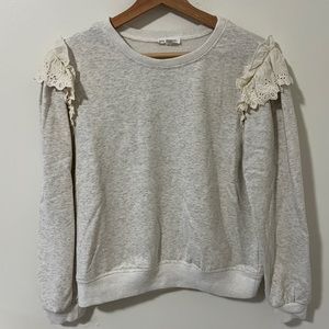 Oatmeal Eyelet Shoulder Crew Sweatshirt